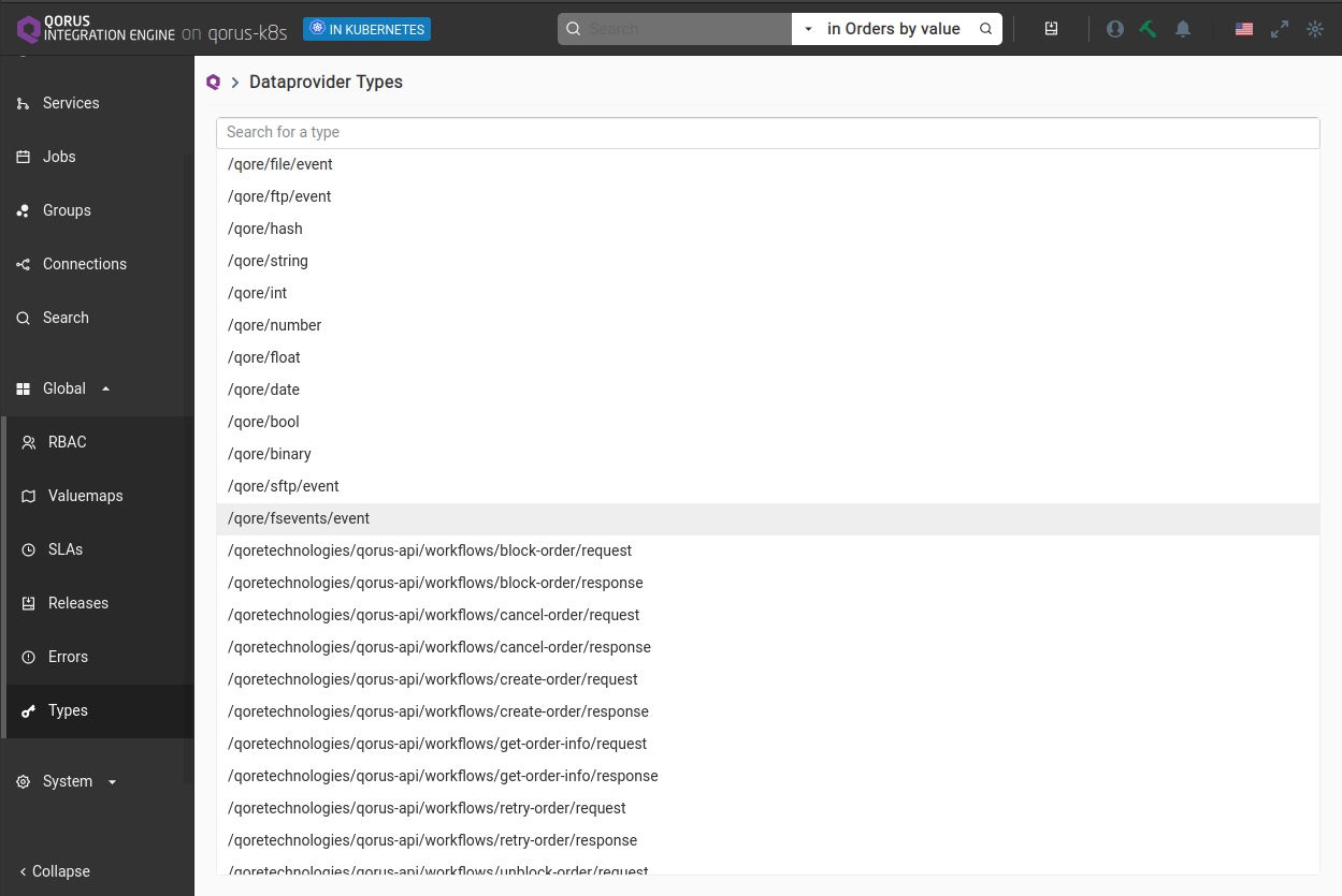 Data Type List in the UI